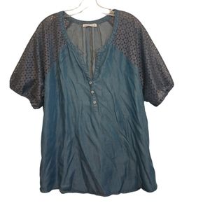 Retrology Chambray Top, Plus Size Top, Plus Size Chambray Top, Size: 2x